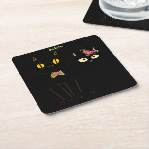 Dessous-de-verre Carré En Papier Charming Black Cats Yellow Eyes