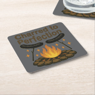 Dessous-de-verre Carré En Papier Charred to Perfection Funky Campfire Hot Dog