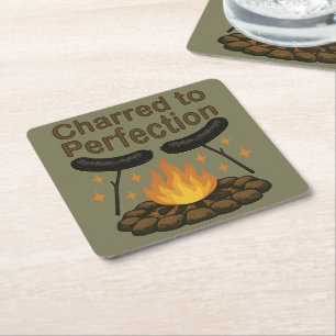 Dessous-de-verre Carré En Papier Charred to Perfection Funky Campfire Hot Dog