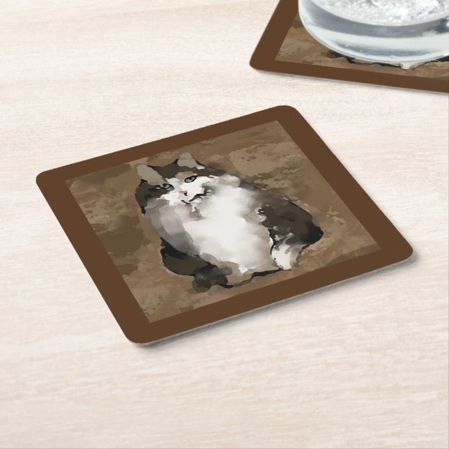 Dessous-de-verre Carré En Papier chat (Incliné)