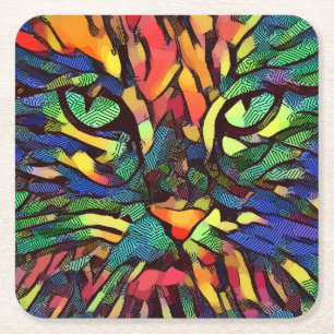 Dessous-de-verre Carré En Papier Chat Abstrait cool et coloré