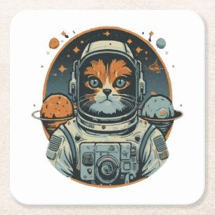 Dessous-de-verre Carré En Papier Chat-astronaute sur les astéroïdes