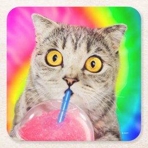 Dessous-de-verre Carré En Papier Chat Boire à la rousse