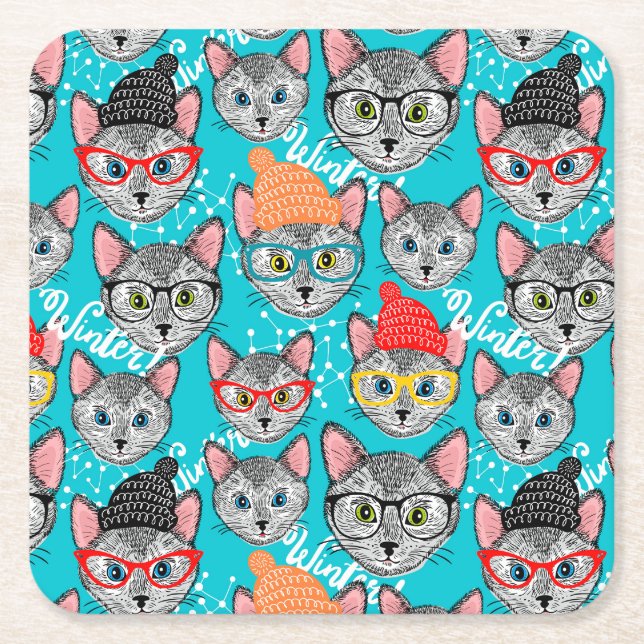 Dessous-de-verre Carré En Papier Chat chapeauté (Devant)