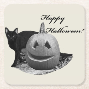 Dessous-de-verre Carré En Papier Chat & Citrouille Joyeux Halloween