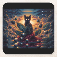 Chat cosmique surréaliste avec yeux et étoiles bri