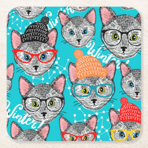 Dessous-de-verre Carré En Papier Chat dans le casquette
