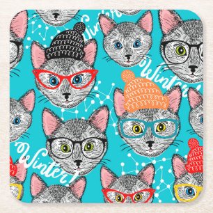 Dessous-de-verre Carré En Papier Chat dans le casquette