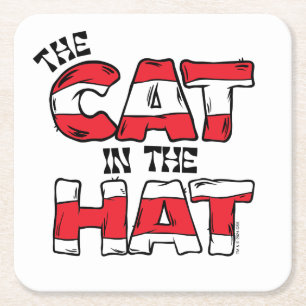 Dessous-de-verre Carré En Papier Chat dans le Casquette Texte en bande rouge et b