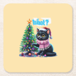 Dessous-de-verre Carré En Papier Chat de Noël amusant Avec Sticker Arbre