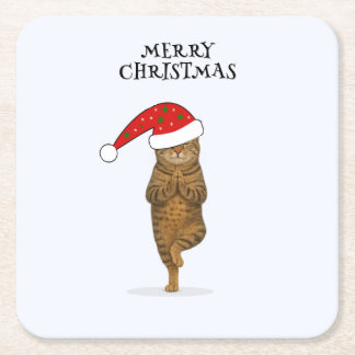 Dessous-de-verre Carré En Papier chat de yoga de Noël votre texte