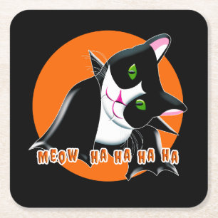 Dessous-de-verre Carré En Papier Chat d'Halloween