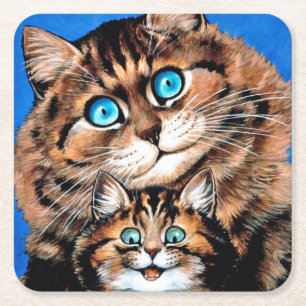Dessous-de-verre Carré En Papier Chat drôle et chaton, Louis Wain