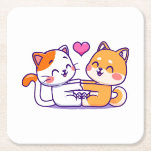 Dessous-de-verre Carré En Papier Chat et Shiba Inu