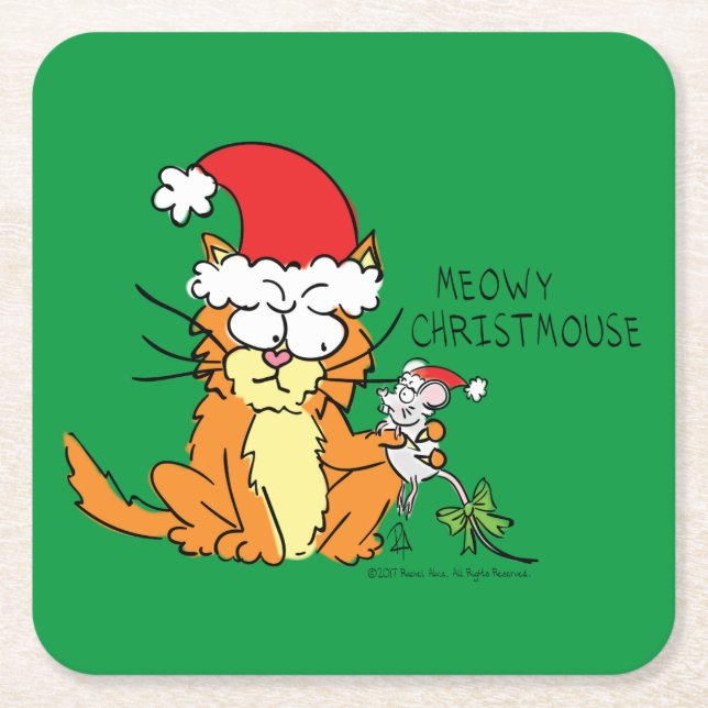 Dessous-de-verre Carré En Papier Chat Funny Noël Cartographie mignonne souris souri (Devant)