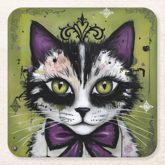 Dessous-de-verre Carré En Papier Chat gothique (Devant)
