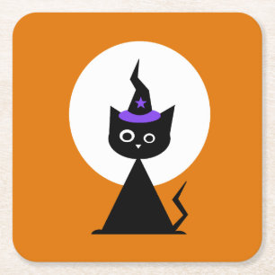 Dessous-de-verre Carré En Papier Chat Halloween Witchy