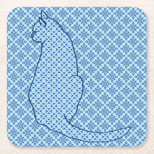 Dessous-de-verre Carré En Papier Chat japonais - Kimono bleu