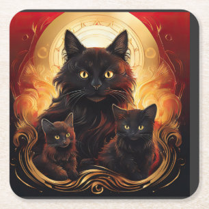 Dessous-de-verre Carré En Papier Chat noir et ses chatons Nice Aura