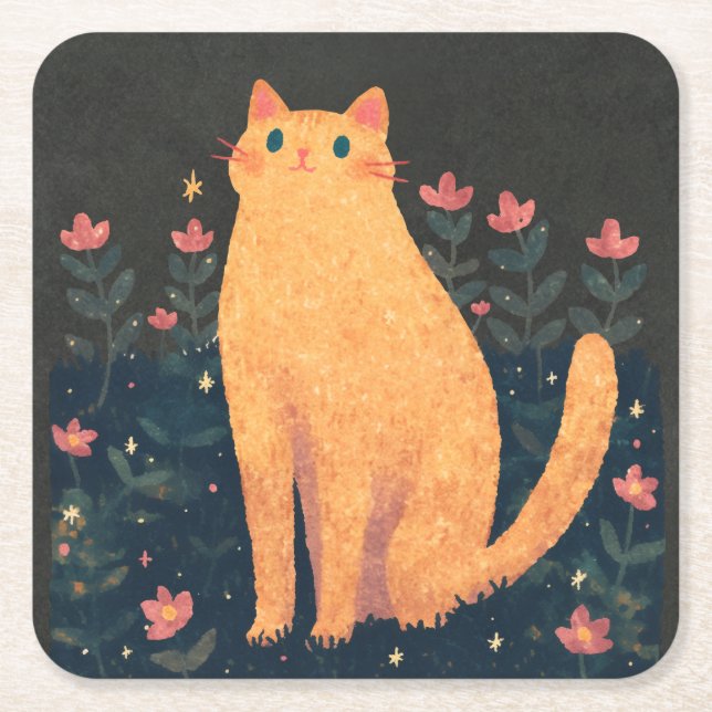 Dessous-de-verre Carré En Papier Chat orange rustique (Devant)