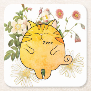 Dessous-de-verre Carré En Papier Chat roux endormi