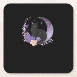 Dessous-de-verre Carré En Papier Chat Sorcière Fleurs de Lune Pastel Goth Goblincor