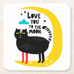 Dessous-de-verre Carré En Papier Chat sur la lune