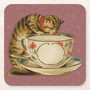 Dessous-de-verre Carré En Papier Chat Tasse à Thé Mignon Vintage Victorien