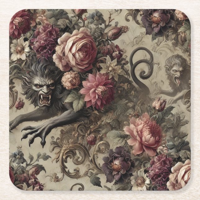 Dessous-de-verre Carré En Papier Château des Loups - Coussin gothique baroque de lo (Devant)