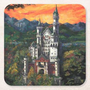 Dessous-de-verre Carré En Papier Château Schloss Neuschwanstein