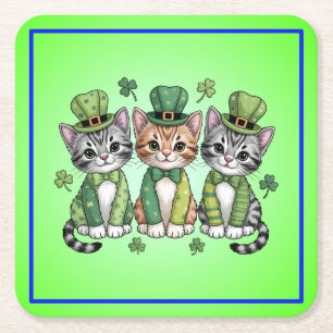 Dessous-de-verre Carré En Papier Chatons chanceux de la Saint-Patrick-47474
