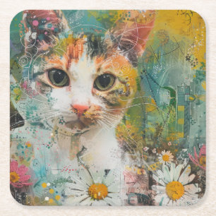 Dessous-de-verre Carré En Papier Chats d'aquarelle Boho - Art de la féline terrestr