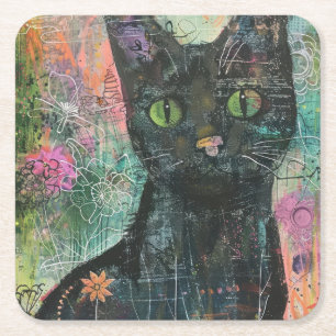Dessous-de-verre Carré En Papier Chats d'aquarelle Boho - Art de la féline terrestr