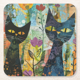 Dessous-de-verre Carré En Papier Chats d'aquarelle de Boho - Art Feline de Terre (4
