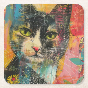 Dessous-de-verre Carré En Papier Chats d'aquarelle de Boho - Art Feline de Terre (6
