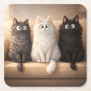 Dessous-de-verre Carré En Papier Chats de Dessin Animé Mignons et Fluffy Boisson Fa