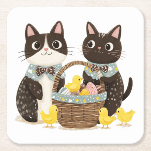 Dessous-de-verre Carré En Papier Chats de Pâques Panier de Pâques Bébés Poussins