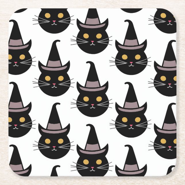 Dessous-de-verre Carré En Papier Chats d'Halloween (Devant)