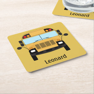Dessous-de-verre Carré En Papier Chauffeur d'autobus scolaire jaune et cadeau de l'