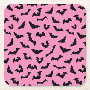 Dessous-de-verre Carré En Papier Chauve-souris rose pastel motif halloween