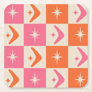 Dessous-de-verre Carré En Papier Checkered Mid Century Boomerangs pink and orange 