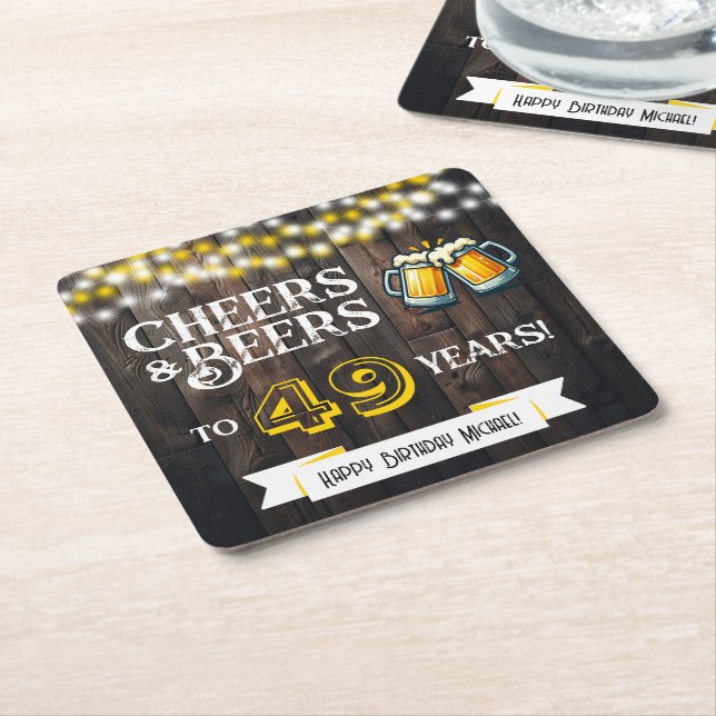 Dessous-de-verre Carré En Papier Cheers and Beers to 49 Years Rustic Birthday (Incliné)