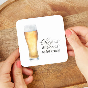 Dessous-de-verre Carré En Papier Cheers et bières Décontracté 50e anniversaire