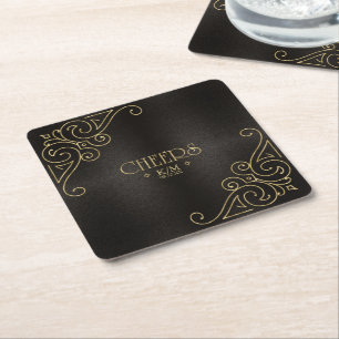 Dessous-de-verre Carré En Papier Cheers Mariage Gold Filigree fin ID871