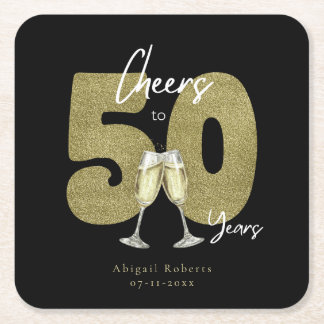 Dessous-de-verre Carré En Papier Cheers To 50 Years Black Gold 