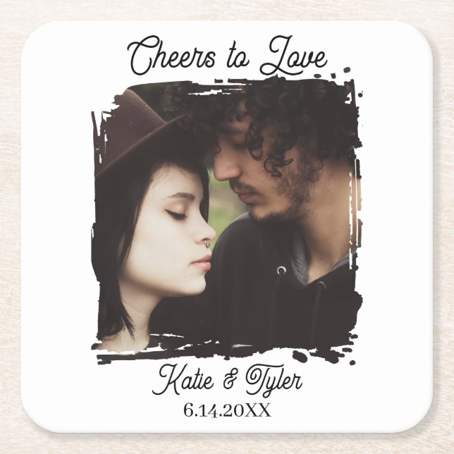 Dessous-de-verre Carré En Papier Cheers to Love | Photo Template Wedding (Devant)
