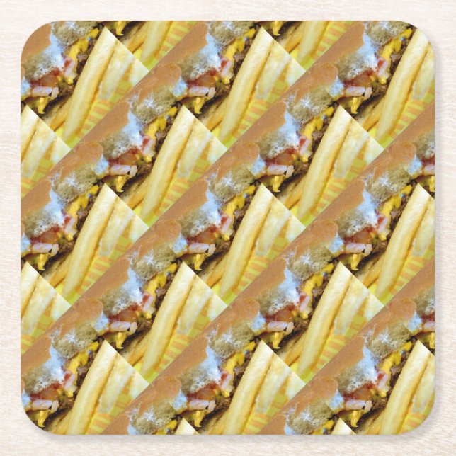 Dessous-de-verre Carré En Papier Cheeseburger et Fries (Devant)