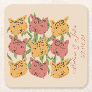 Dessous-de-verre Carré En Papier Cheetah Baby Shower Jungle Plantes  