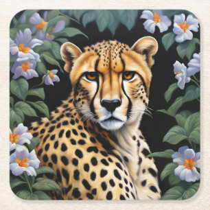 Dessous-de-verre Carré En Papier Cheetah et fleurs
