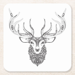 Dessous-de-verre Carré En Papier Chef à cornes inspiré de cerfs communs